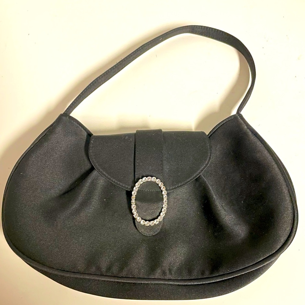 Formal black satin rhinestone handbag purse